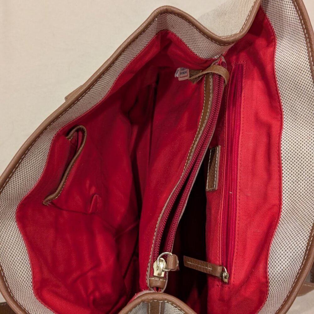 Dooney & Bourke 1975 Donegal Canvas Tote Leather Trimmed Ivory Brown Trim - Picture 4 of 12